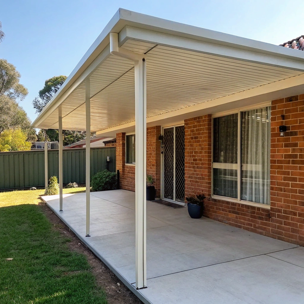 Colorbond skillion patio cover installed on a suburban Adelaide family home