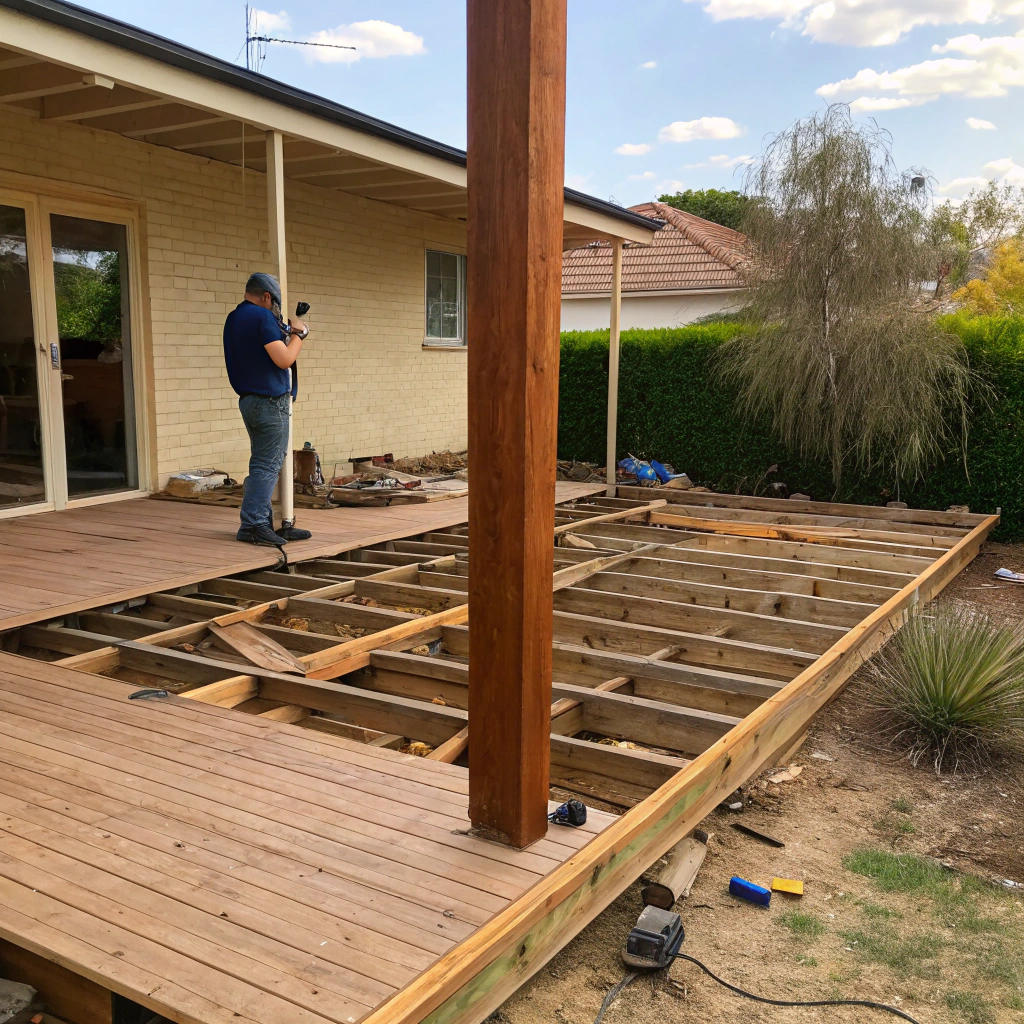 professional deck demolition Adelaide — timber subframe exposed during teardown