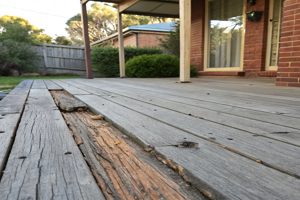 rotting timber deck Adelaide — splintering boards and soft spots before professional removal